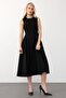 Pile Stitch Detailed Midi Dress Black 9284-E - 5