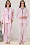 Women's Powder Front Buttoned Long Sleeve Maternity Pregnant Dressing Gown 3-Piece Pajama Set - 3