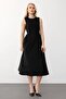 Pile Stitch Detailed Midi Dress Black 9284-E - 4