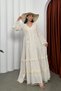 Long Sleeve Seersucker V-Neck Tassel Detailed Loose Cut Women's Dress - 3