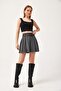 Smoked Pleated Mini Skirt with Double Belt Detail - 3