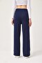 High Waist Pocket Palazzo Trousers Navy Blue - 5