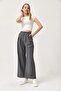 Waist Detailed Pleated Loose Fabric Trousers Smoked
