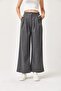 Waist Detailed Pleated Loose Fabric Trousers Smoked - 2