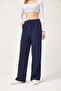 High Waist Pocket Palazzo Trousers Navy Blue - 4