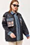 Quilted Jacket with Sleeve and Pocket Denim Detail Black - 4