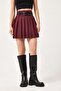 Burgundy Pleated Mini Skirt with Double Belt Detail - 4