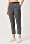 Zippered Belt Detailed Woven Fabric Trousers Smoked - 5