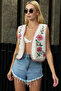 Women's Beige Floral Embroidered Vest Prmx12633 - 4