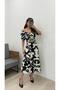 Women's Gathered Madona Collar Top Elastic Waist Slit Midi Skirt Set - 2