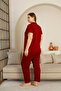 Women's Red Plus Size Seasonal Front Buttoned Pajama Set - 3