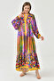 Magnifying Collar and Button Floral Print Midi Dress - Balloon Sleeve, Wide Flared 3412 - 6