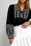 Women's Black Prevailing Collar Tassel Detailed Flame Linen Blouse Prmx11925 - 2