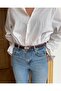 Gold Lock Buckle Stitched Belt 2cm Burgundy - 4