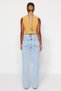 A190985 Snow Wash Palazzo Jean Women Wide Leg Colorfast Recovery Denim Pants High Waist Boyfriend - 2