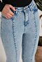 Women's Snow Blue High Waist Slit Flare Jeans Denim Trousers - 2