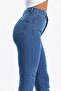 Plain Blue High Waist Lycra Mom Jean - 4