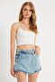 Asymmetrical Jean Denim Shorts Skirt Front Closure Detailedfrango