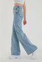 By-8402 Power Lycra Women's Snow Wash High Waist Loose Leg Denim Jeans Stone Boyfriend Loose Pants