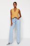 A190985 Snow Wash Palazzo Jean Women Wide Leg Colorfast Recovery Denim Pants High Waist Boyfriend
