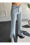 Ice blue palazzo jeans with slits