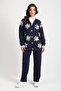 Women's Scuba Tulle Floral and Pearl Buttoned Sequined Cardigan Pants Hijab Set - 3