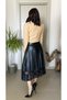 Lace Detail Belted Zippered Faux Leather Midi Skirt - 3