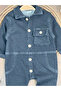 Premium Quality Soft Texture Front Buttoned Flexible Wide Fit Unisex Knitted Denim Baby Jumpsuit - 4