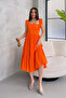 Women's Orange Scallop Brode Lined Strap Dress