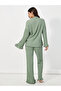 Contrast Stitch Tie Front Top & Ruffle Hem Pyjama Set - 4