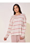 Texture Striped Round Neck T-Shirt & Pyjama Set - 2