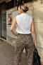 White Zero Sleeve Polo Neck Knitted Women's Knitwear Blouse - 5