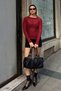 Burgundy Corded Transparent Knitted Women's Knitwear Blouse - 3