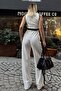 White Singa Garnish Stripe Detail Zero Sleeve Crop-Pants Women's Top and Bottom Set - 5