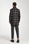 Callisto Men's Black Plaid Patterned Regular Fit Mock Neck Thick Melton Coat - 8