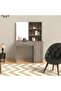 Modern Dresser With Vanity Mirror and Open Shelves Ample Leg Room-Grey Brown whiteriver Oak - 5