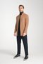 Bergamo Men's Dark Camel Plain Regular Fit Mock Neck Melton Coat - 5