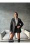 Women's Double-Breasted Collar Belted Melton Fabric Anthracite Coat Jacket - 2