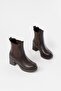5109-3056 Brown Elastic Thick Heeled Daily Women's Boots - 3