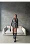 Women's Double Breasted Collar Belted Stitching Fabric Gray Coat Jacket - 4