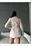 Women's Double-Breasted Collar Belted Melton Fabric Stone Coat Jacket - 8