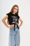 Girl's Dance Lettered Tied Piece Blue Jeans Set of 2 - 2