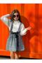 Girl's White Knitwear Sweater Salopet Skirt Buckle Set of 3 - 7