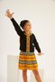 Girl's Crew Neck Knitwear Cardigan Striped Skirt Beret 3-Piece Set - 8