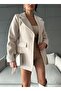 Women's Double-Breasted Collar Belted Melton Fabric Stone Coat Jacket - 4