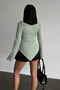 Women's Aqua Green Draped Boat Neck Asymmetrical Lycra Knitted Blouse - 6