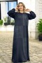 LEATHER GARNISH SLEEVE RUBBER PLUS SIZE 100% COTTON VISKOSE DRESS