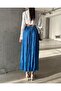 Women's Crinkle Fabric Long Blue Skirt with Elastic Waist - 3