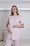 Maternity & Postpartum Pajama Set with Dressing Gown, Lace Detail and Buttoned Front / Slippers and Crown Gift - 3