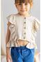 Beige Natural Linen Front Buttoned Blouse with Ruffled Sleeves and Waist for Girls Beige - 2
